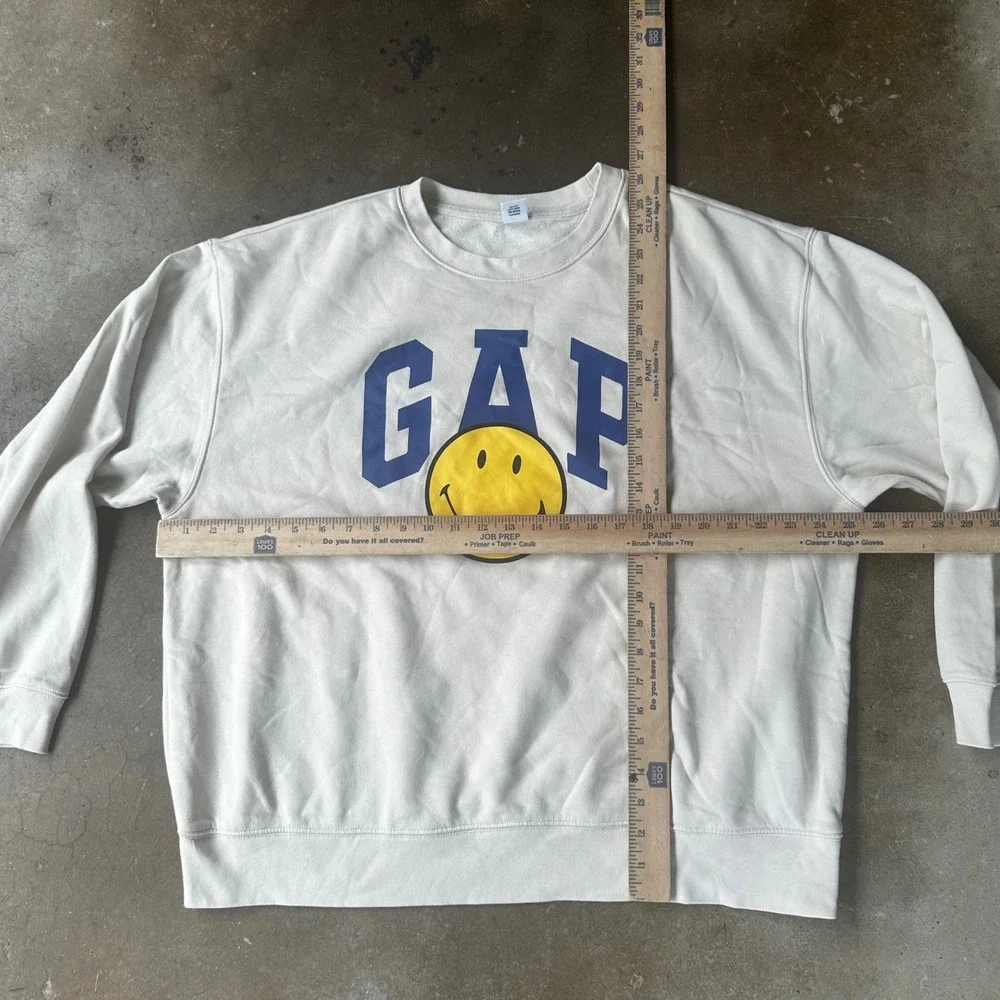 Gap Sweatshirt Mens XL Cream Smiley Originals Graphic Crewneck Fleece - Picture 4 of 4